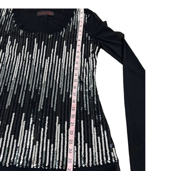 Elegantissimo Firenze Woman’s Blouse Large Black Sequined Sheer Long Sleeves - Picture 7 of 11